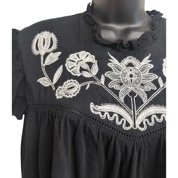 Knox Rose Target Size Medium Top Blouse Black White Cap Sleeve Ruffle Women New - Picture 2 of 9